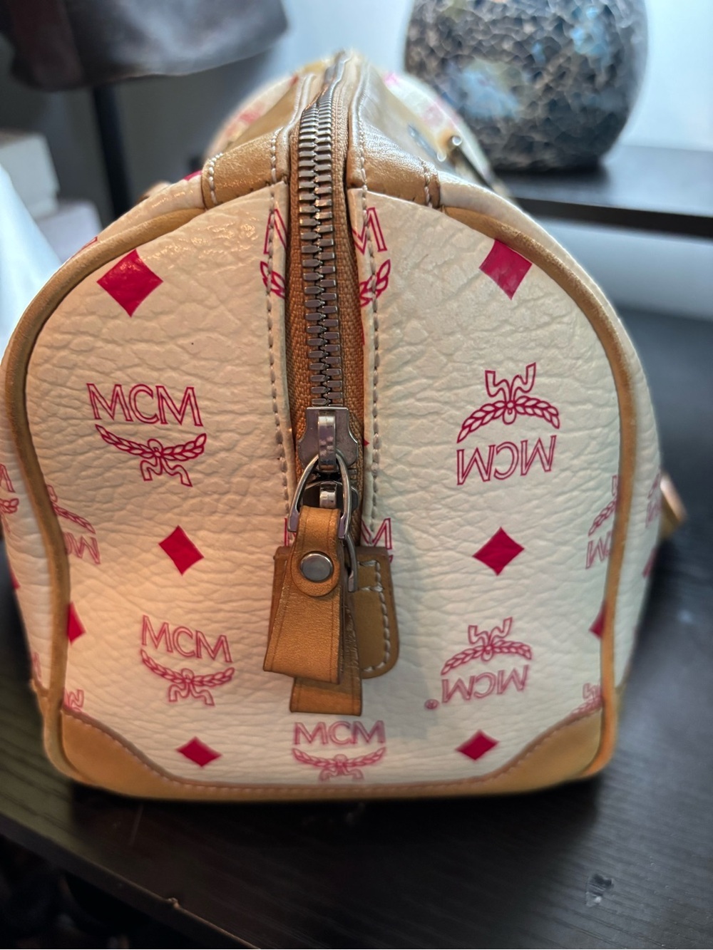 Authentic Vintage MCM Visetos Boston Bag Satchel – Limited Edition Cream & Pink - Picture 4 of 13